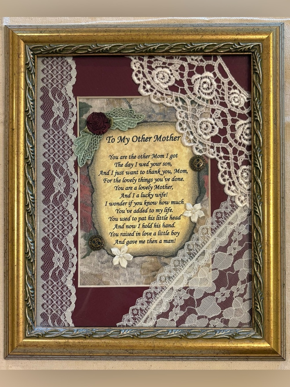Framed 'To My Other Mother' Decorative Wall Art – Burgundy